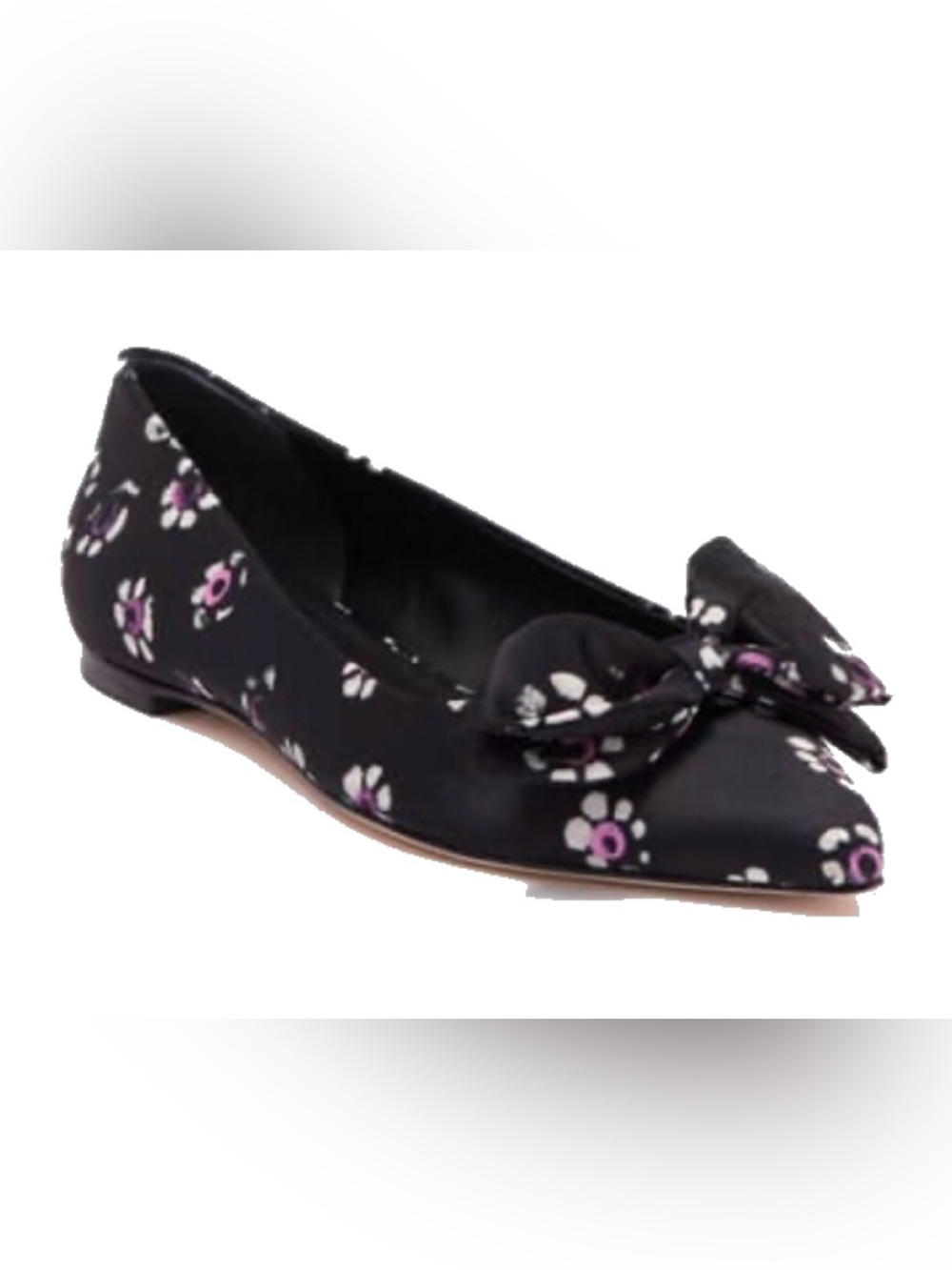 Tory Burch NWT Rosalind Satin Ballet Flats Black Floral Bow Size 8